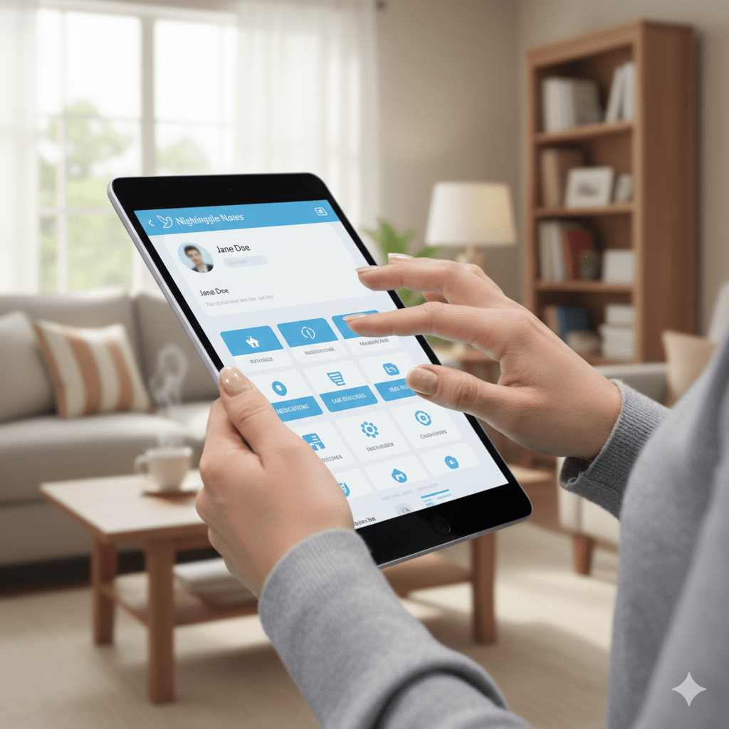 woman using NNotes in a house