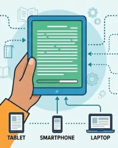 Illustration of a tablet with writing on it for phone, tablet or laptop