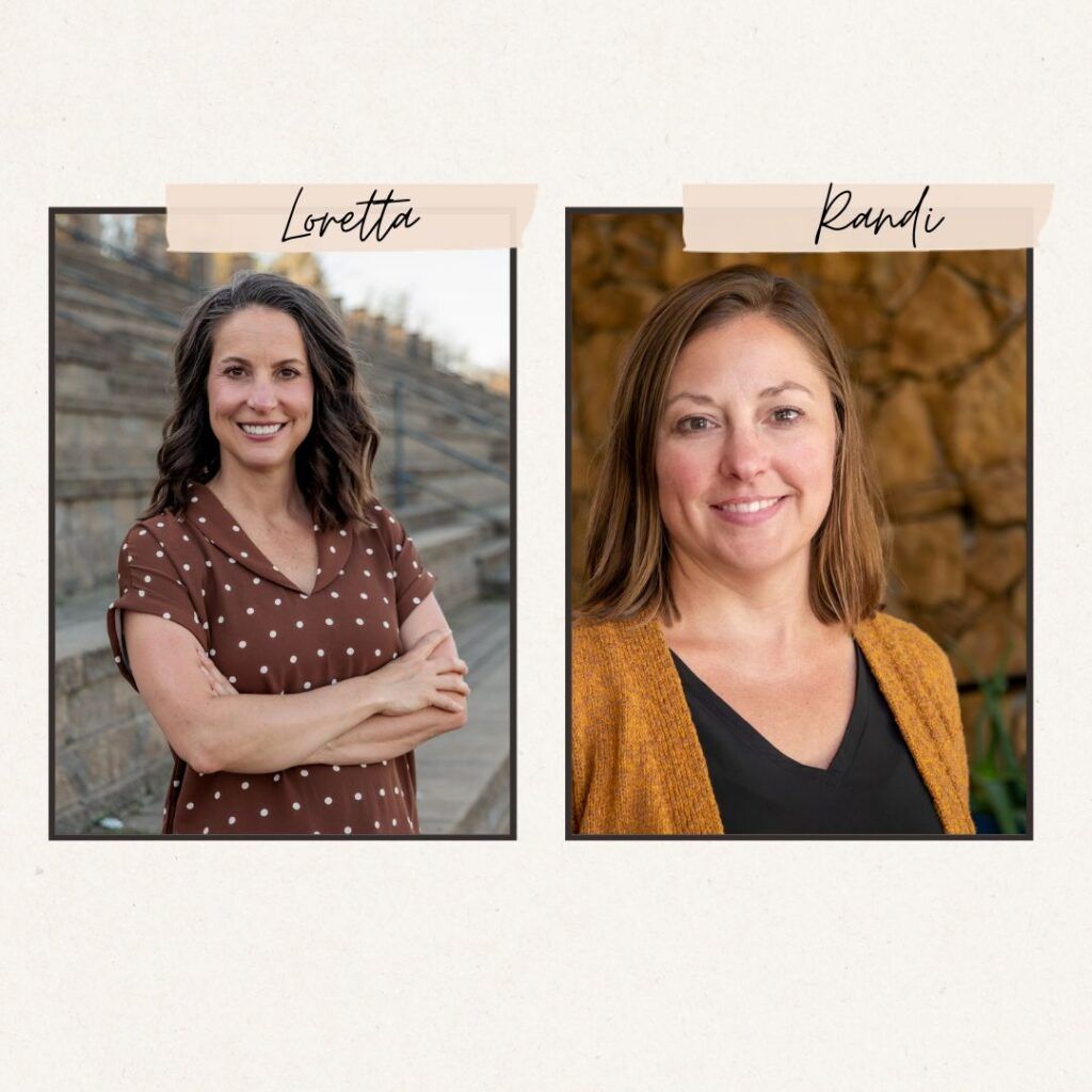 Photos of two smiling brunette women, Loretta and Randi